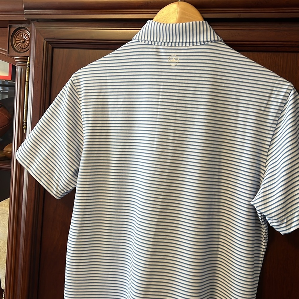 Brand New Peter Millar Crown Crafted Blue & White Striped Stretch Golf ⛳ Polo! - Picture 3 of 14
